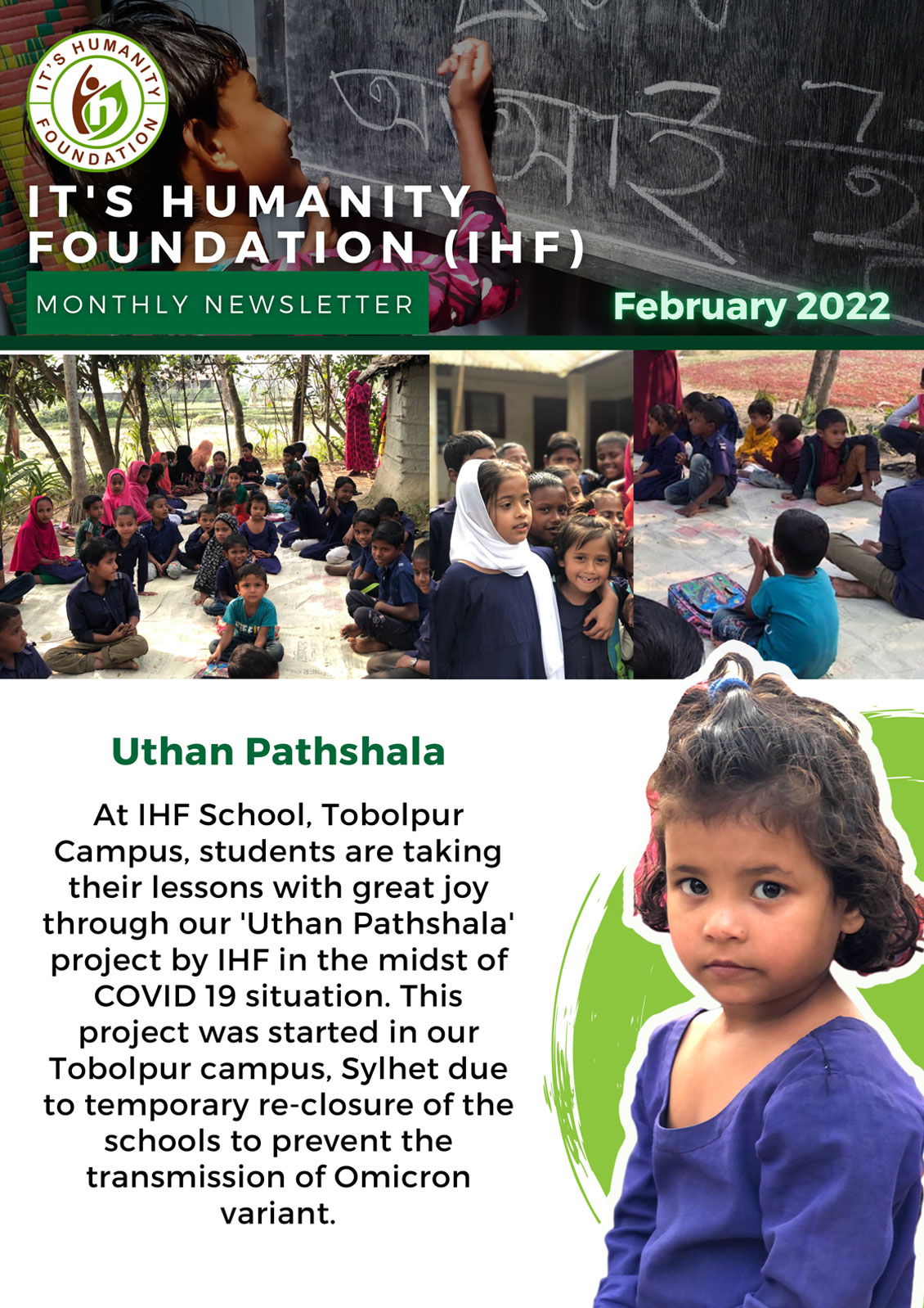 It's Humanity Foundation monthly Newslater newsletter