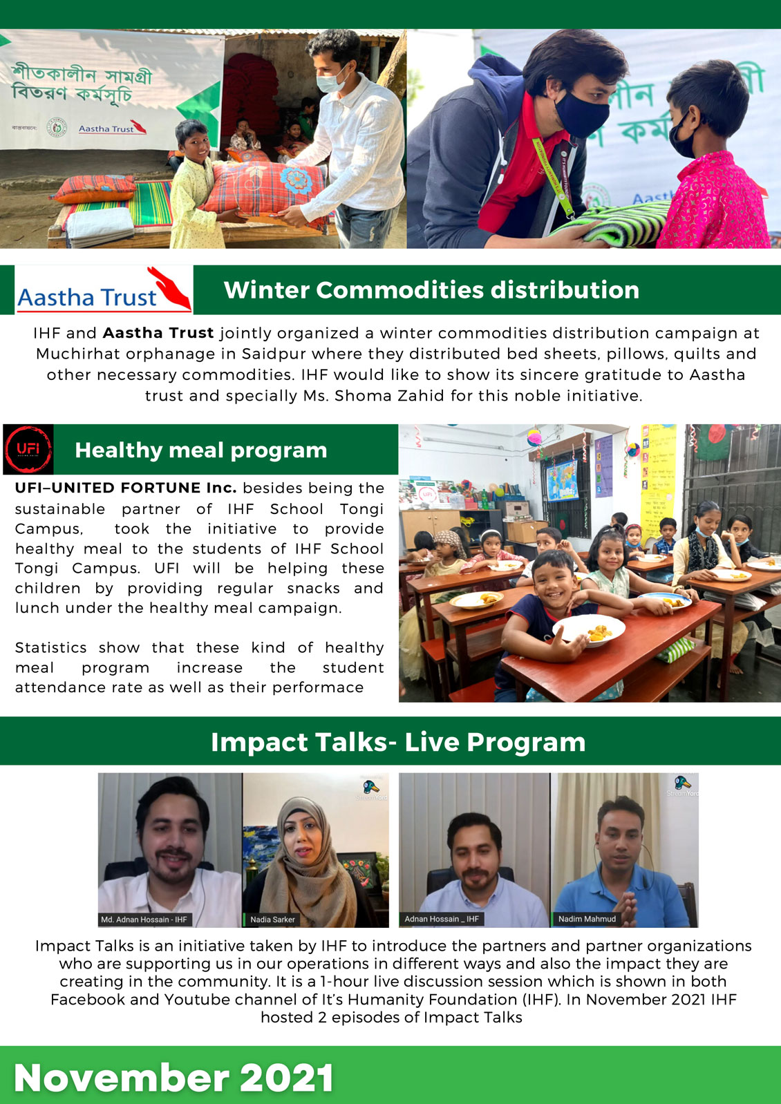 It's Humanity Foundation monthly Newsletter