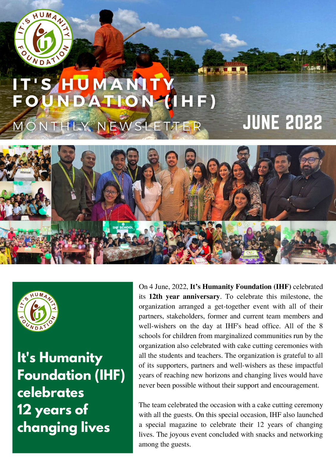 It's Humanity Foundation monthly Newsletter