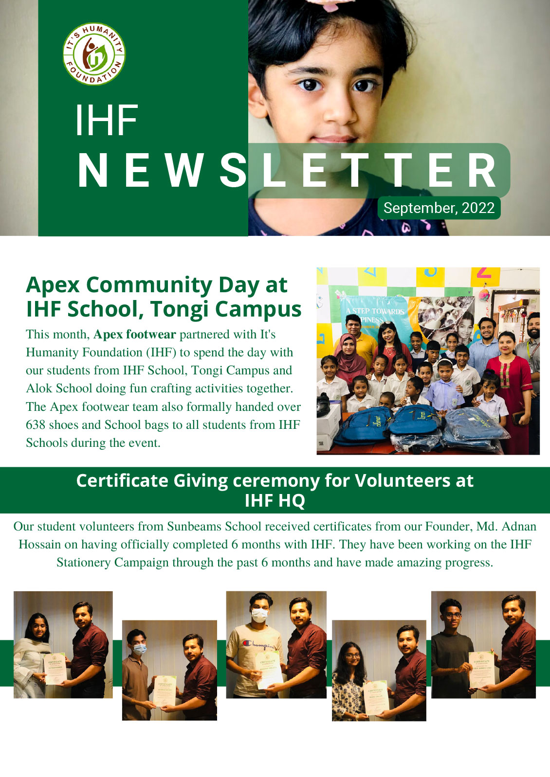 It's Humanity Foundation monthly Newsletter