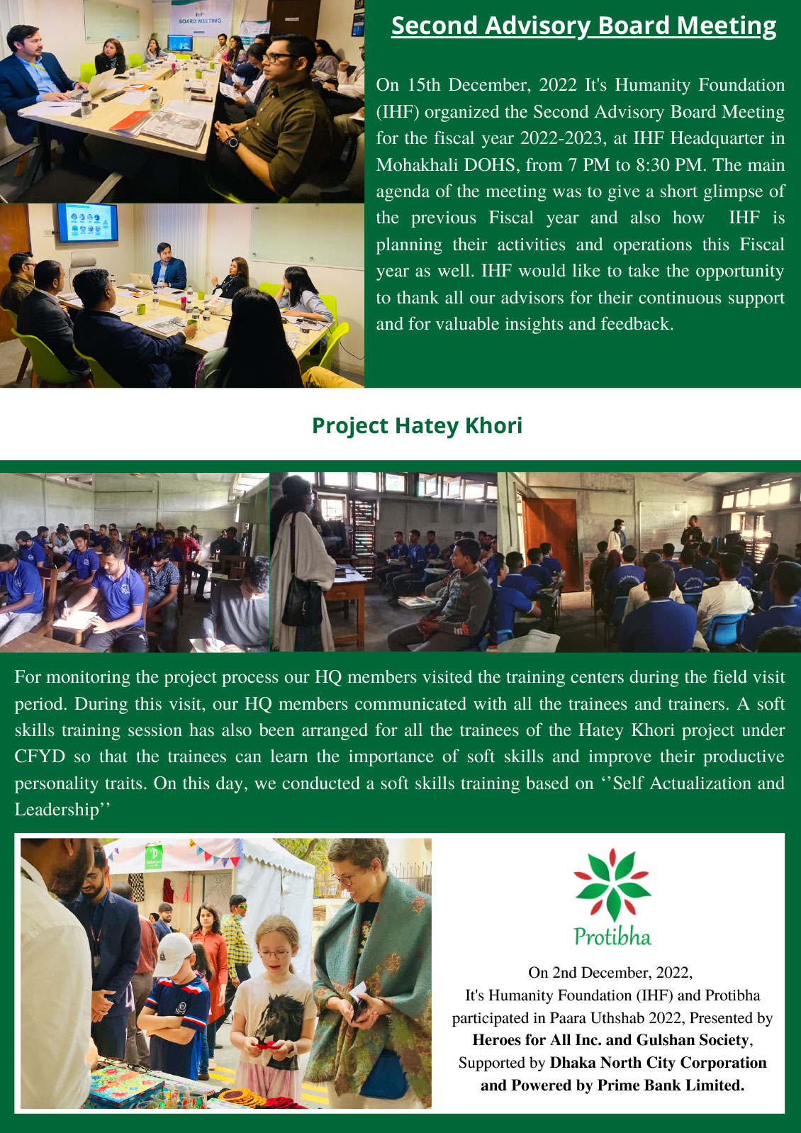 It's Humanity Foundation monthly Newsletter